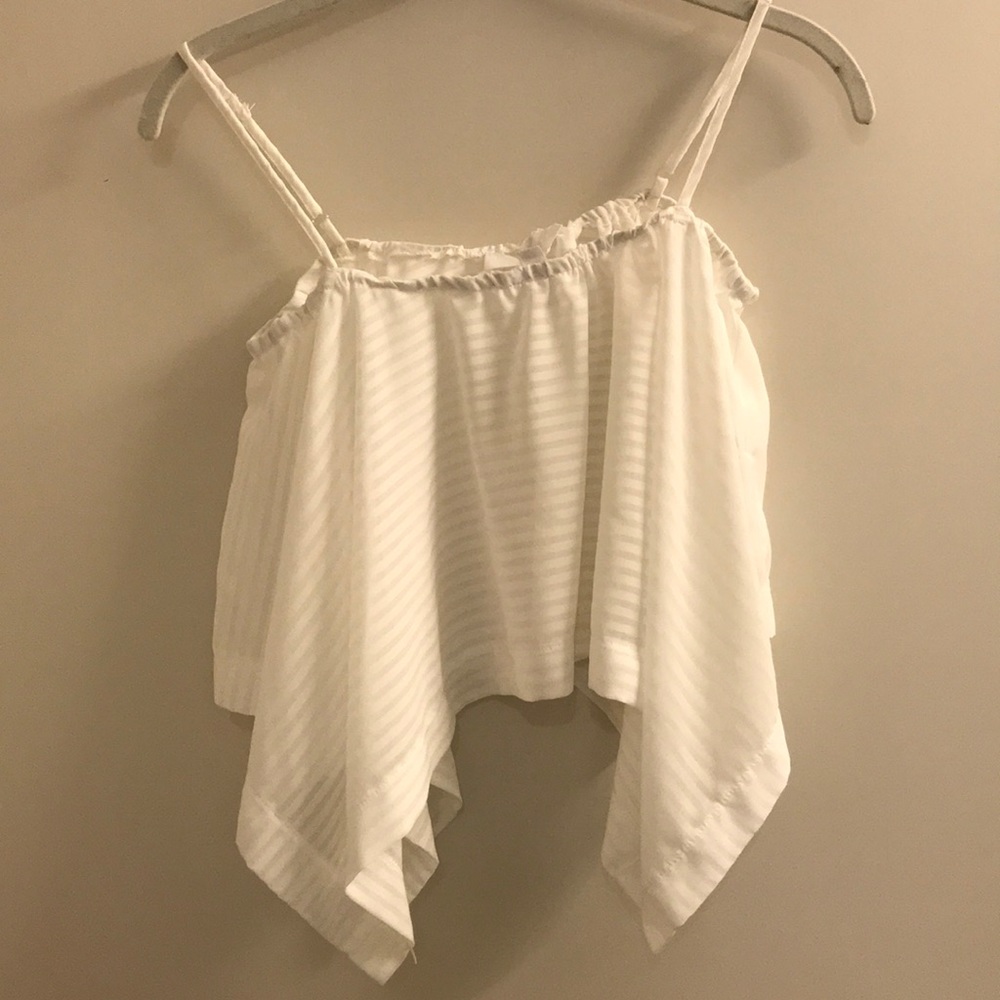 White flowy crop tank top with stripe detail